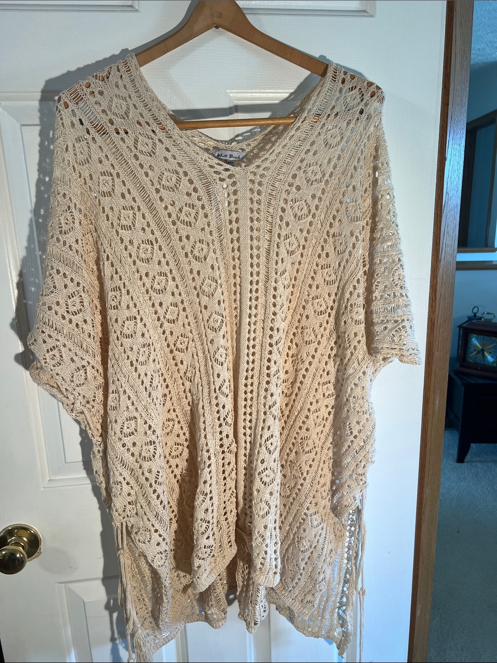 white birch Crochet Open-Knit Tunic in Beige